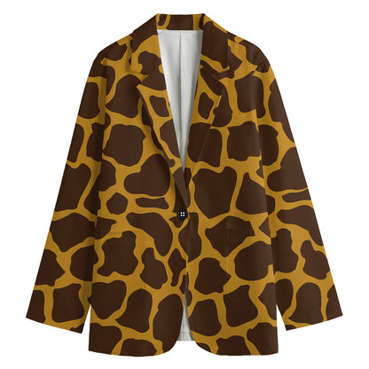 Dark Brown Cow Print Women's Cotton Blazer