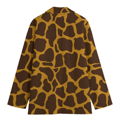Dark Brown Cow Print Women's Cotton Blazer