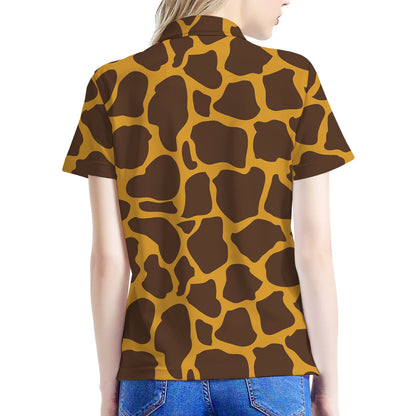 Dark Brown Cow Print Women's Polo Shirt