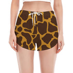 Dark Brown Cow Print Women's Split Running Shorts