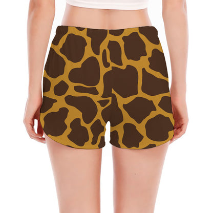 Dark Brown Cow Print Women's Split Running Shorts