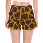 Dark Brown Cow Print Women's Split Running Shorts