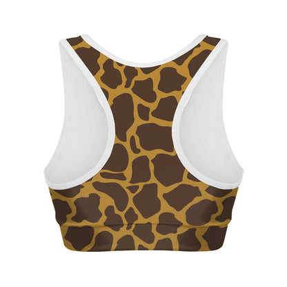Dark Brown Cow Print Women's Sports Bra