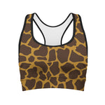 Dark Brown Cow Print Women's Sports Bra