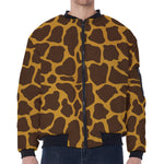 Dark Brown Cow Print Zip Sleeve Bomber Jacket
