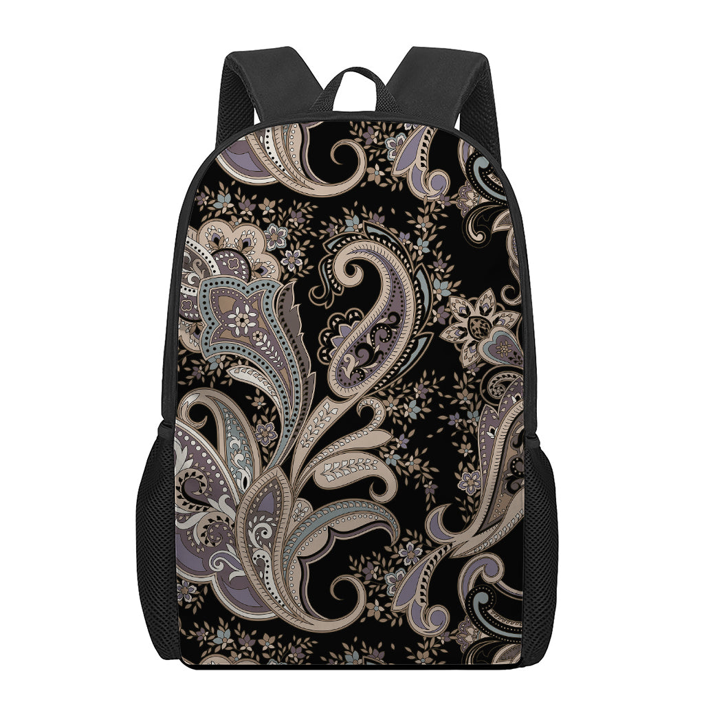 Dark Brown Paisley Pattern Print 17 Inch Backpack