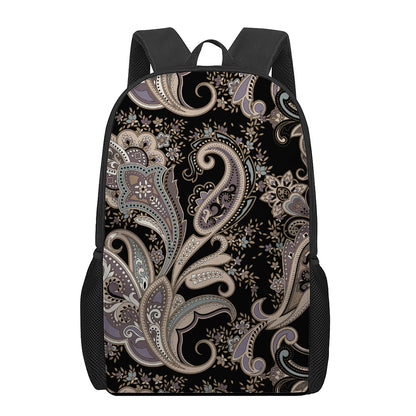 Dark Brown Paisley Pattern Print 17 Inch Backpack