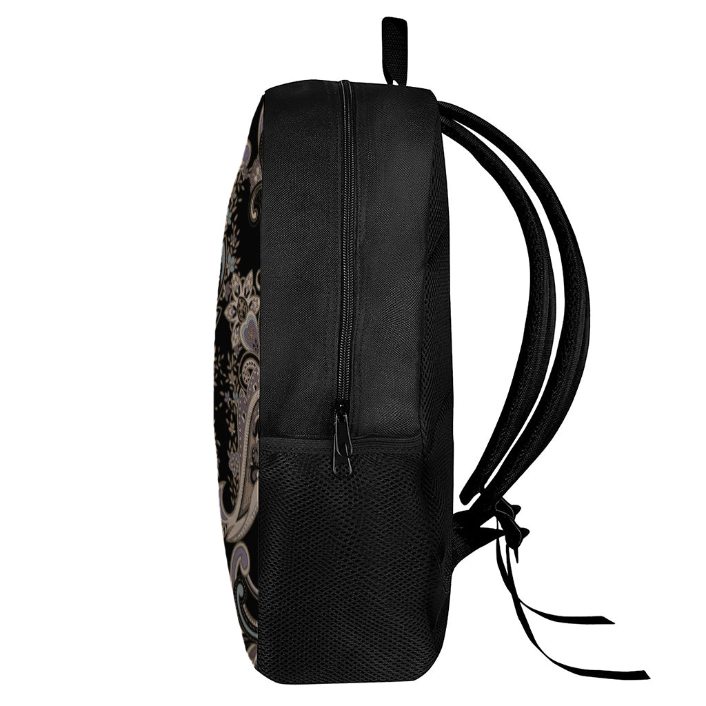 Dark Brown Paisley Pattern Print 17 Inch Backpack