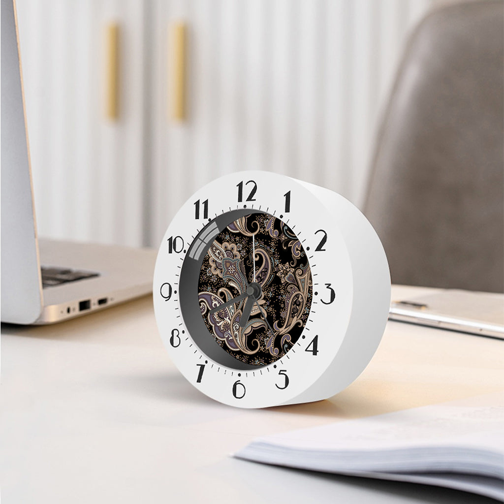 Dark Brown Paisley Pattern Print Alarm Clock
