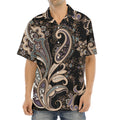 Dark Brown Paisley Pattern Print Aloha Shirt