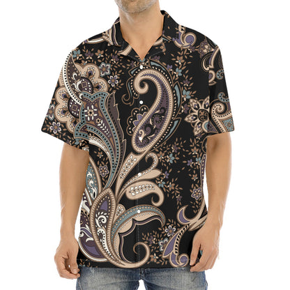 Dark Brown Paisley Pattern Print Aloha Shirt