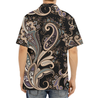 Dark Brown Paisley Pattern Print Aloha Shirt