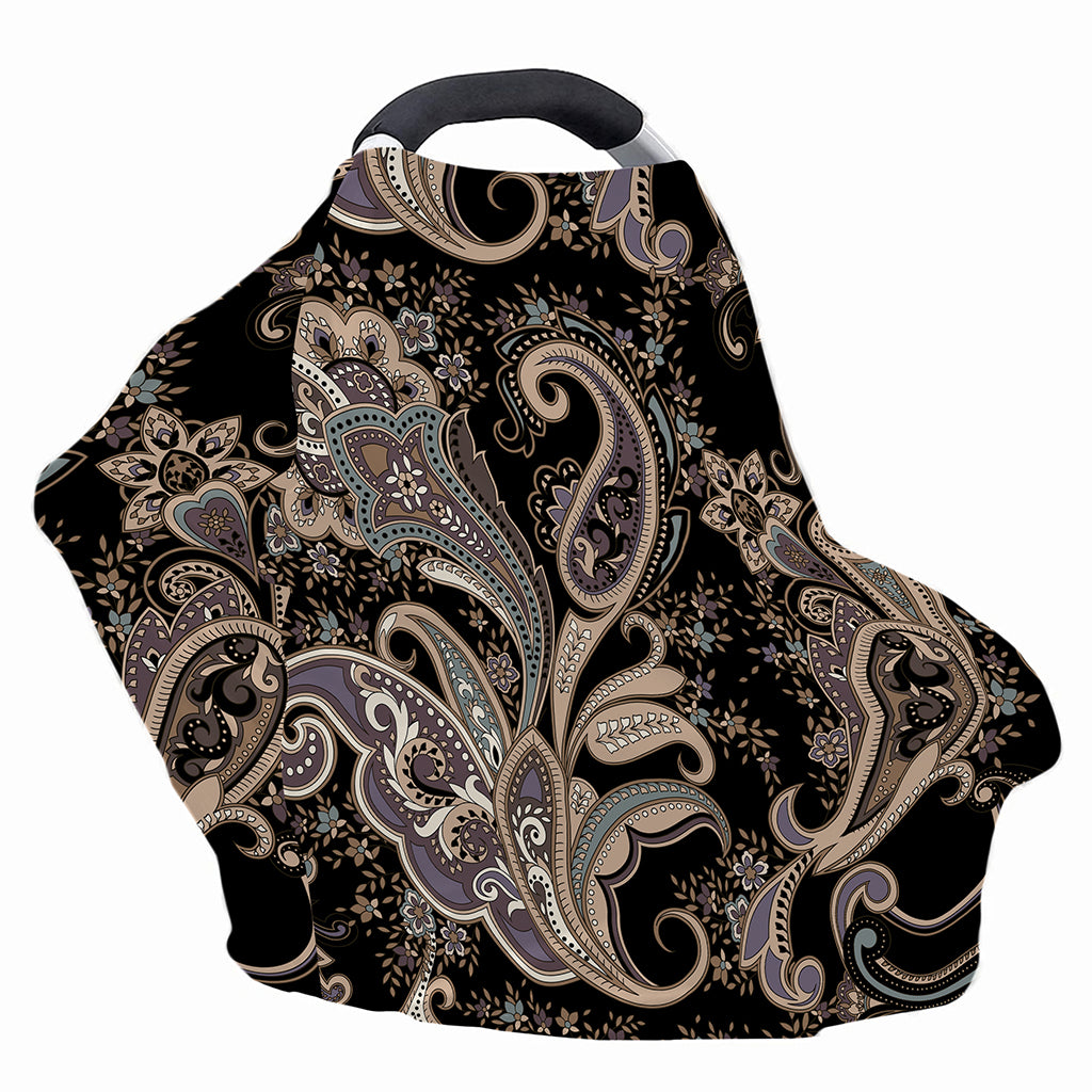 Dark Brown Paisley Pattern Print Baby Seat Cover