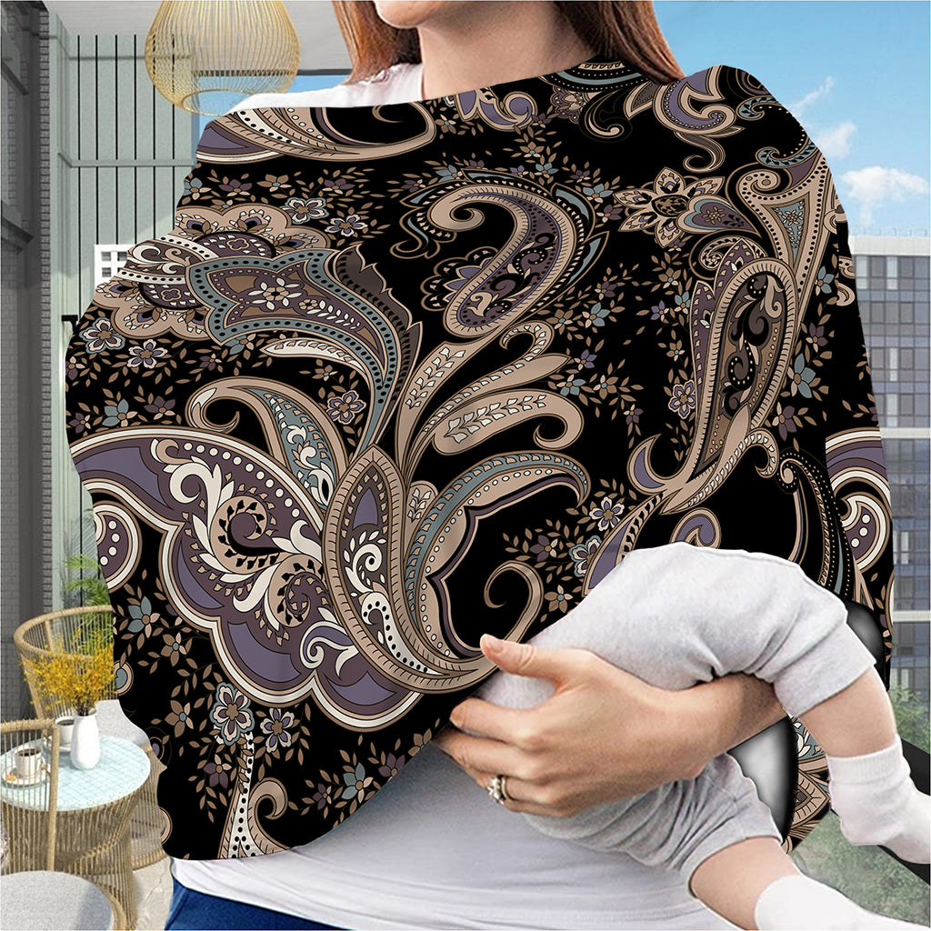 Dark Brown Paisley Pattern Print Baby Seat Cover