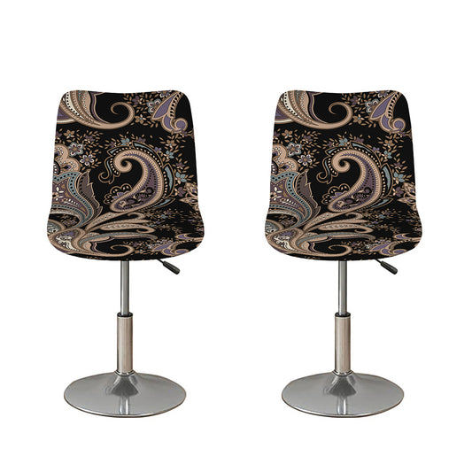 Dark Brown Paisley Pattern Print Bar Stool Covers