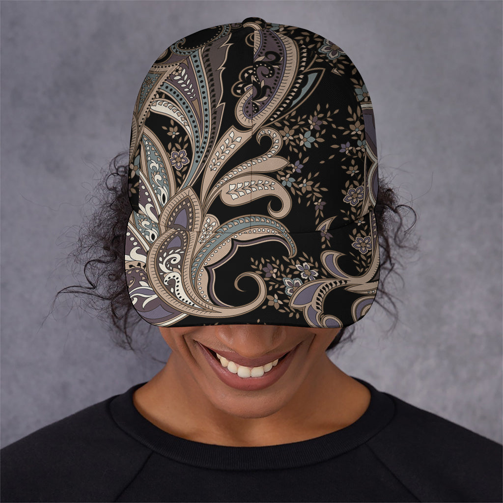Dark Brown Paisley Pattern Print Baseball Cap