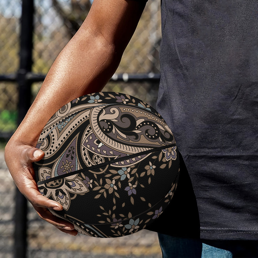 Dark Brown Paisley Pattern Print Basketball