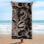 Dark Brown Paisley Pattern Print Beach Towel