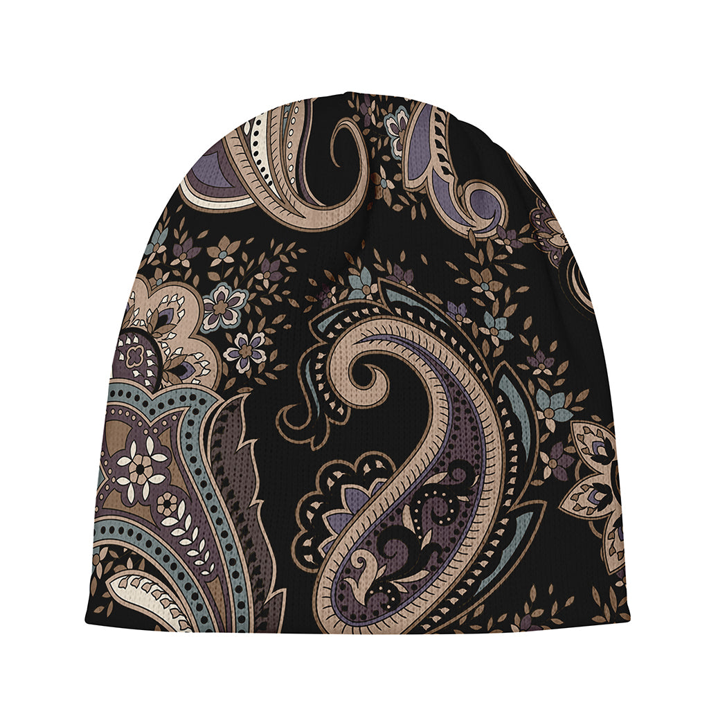 Dark Brown Paisley Pattern Print Beanie