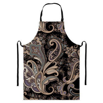 Dark Brown Paisley Pattern Print Bib Apron With Pocket