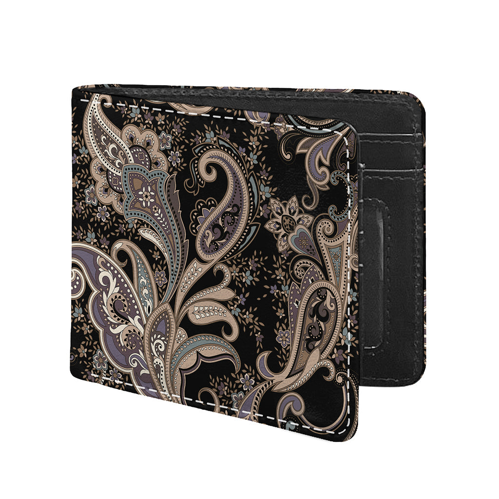 Dark Brown Paisley Pattern Print Bifold Wallet