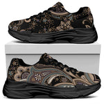 Dark Brown Paisley Pattern Print Black Chunky Shoes