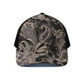 Dark Brown Paisley Pattern Print Black Mesh Trucker Hat