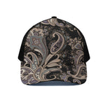 Dark Brown Paisley Pattern Print Black Mesh Trucker Cap