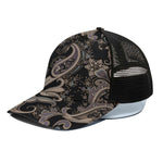 Dark Brown Paisley Pattern Print Black Mesh Trucker Cap