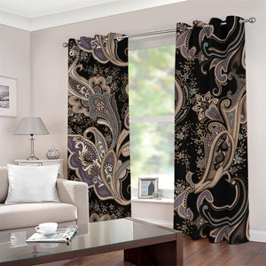 Dark Brown Paisley Pattern Print Blackout Grommet Curtains