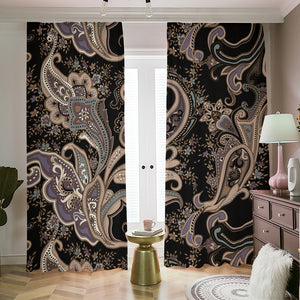 Dark Brown Paisley Pattern Print Blackout Pencil Pleat Curtains