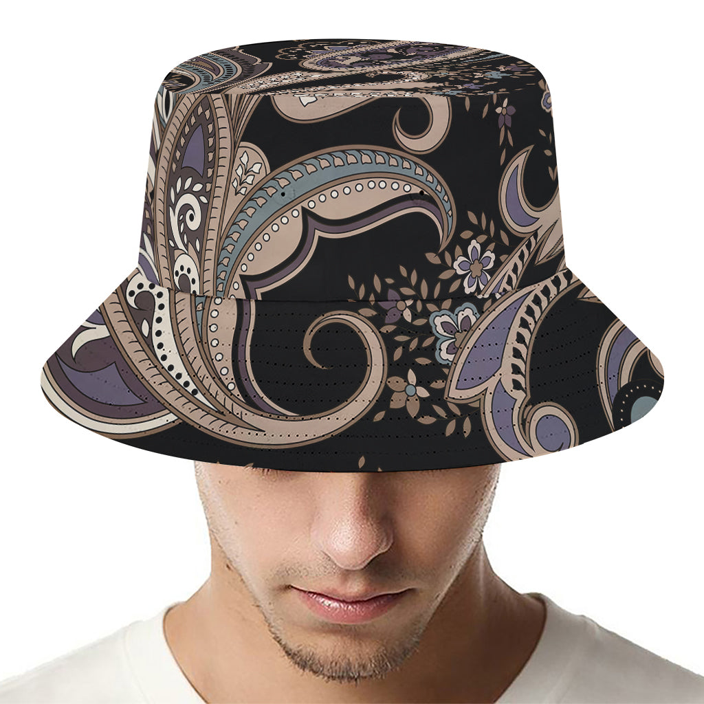 Dark Brown Paisley Pattern Print Bucket Hat