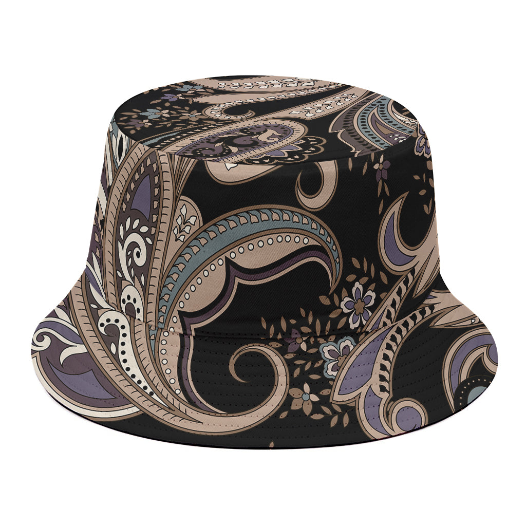 Dark Brown Paisley Pattern Print Bucket Hat