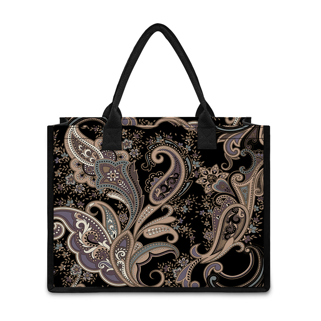 Dark Brown Paisley Pattern Print Canvas Tote Bag