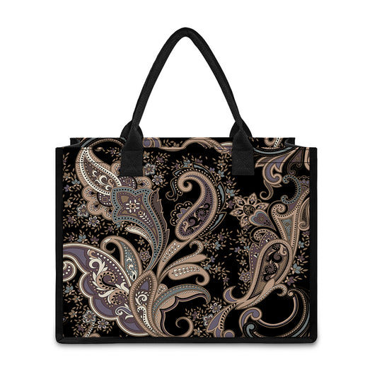 Dark Brown Paisley Pattern Print Canvas Tote Bag