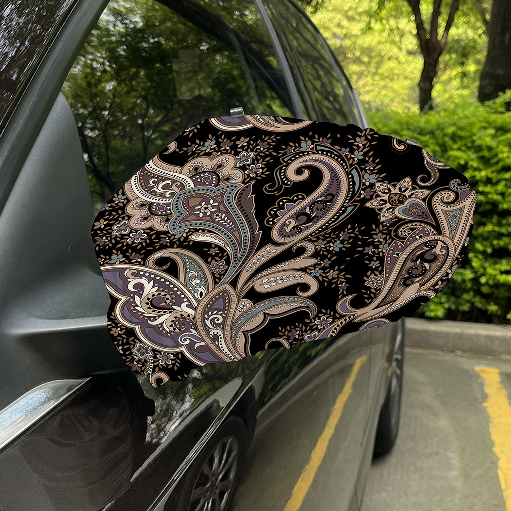 Dark Brown Paisley Pattern Print Car Side Mirror Covers
