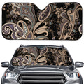 Dark Brown Paisley Pattern Print Car Windshield Sun Shade