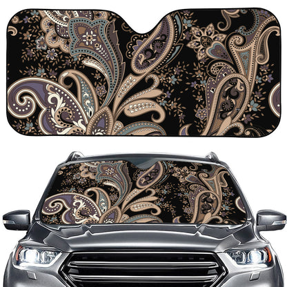 Dark Brown Paisley Pattern Print Car Windshield Sun Shade