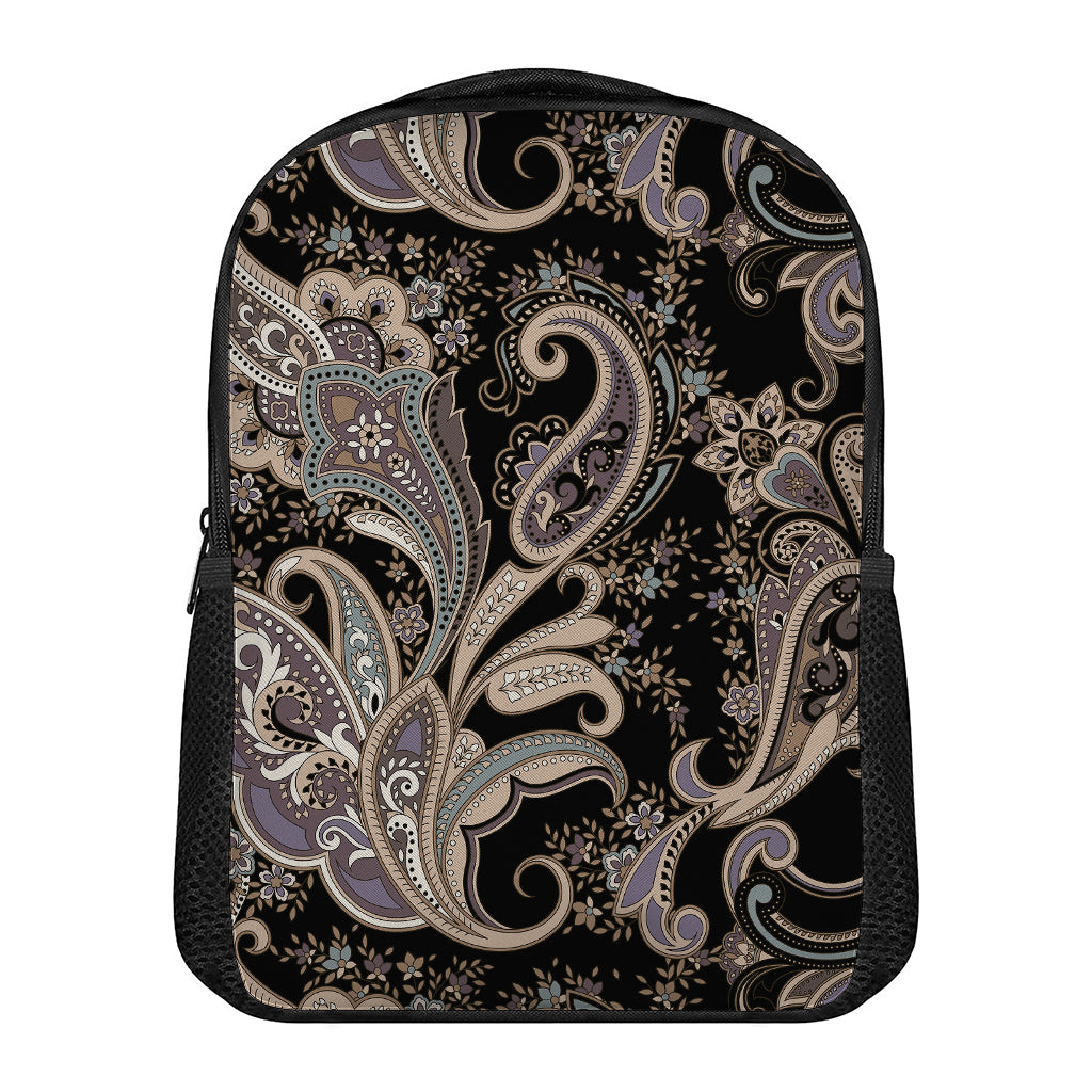 Dark Brown Paisley Pattern Print Casual Backpack