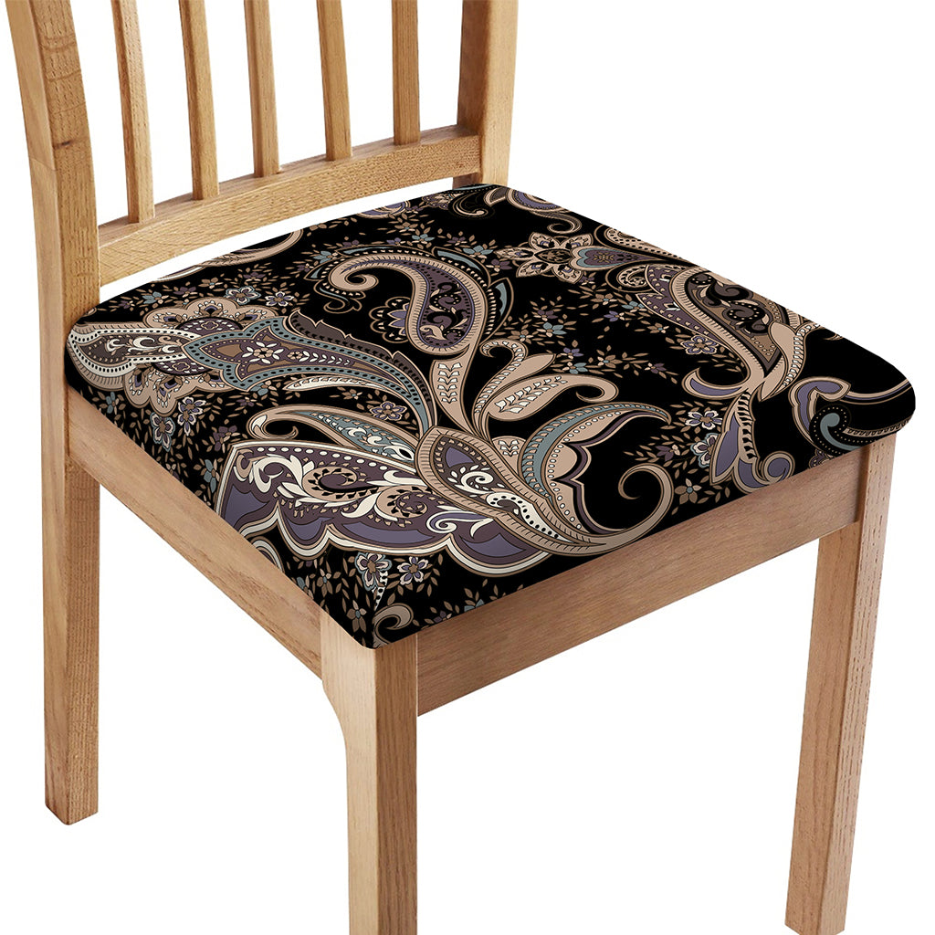Dark Brown Paisley Pattern Print Chair Cushion Cover
