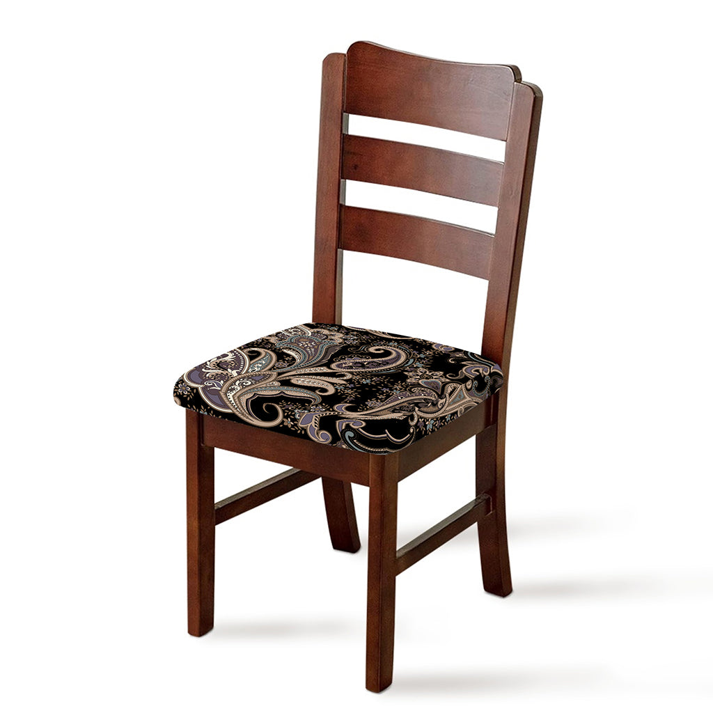 Dark Brown Paisley Pattern Print Chair Cushion Cover