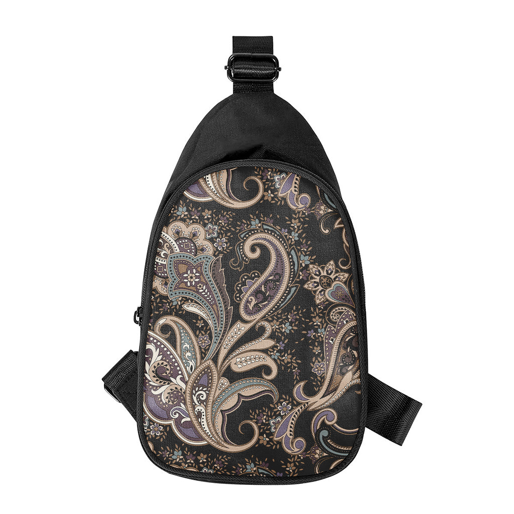 Dark Brown Paisley Pattern Print Chest Bag