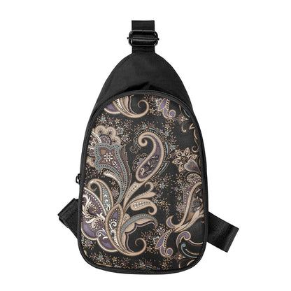 Dark Brown Paisley Pattern Print Chest Bag