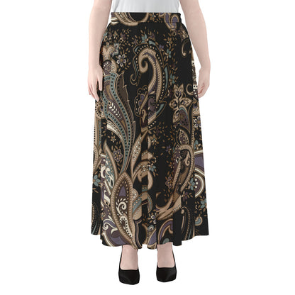 Dark Brown Paisley Pattern Print Chiffon Maxi Skirt