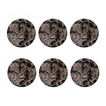 Dark Brown Paisley Pattern Print Coaster Set