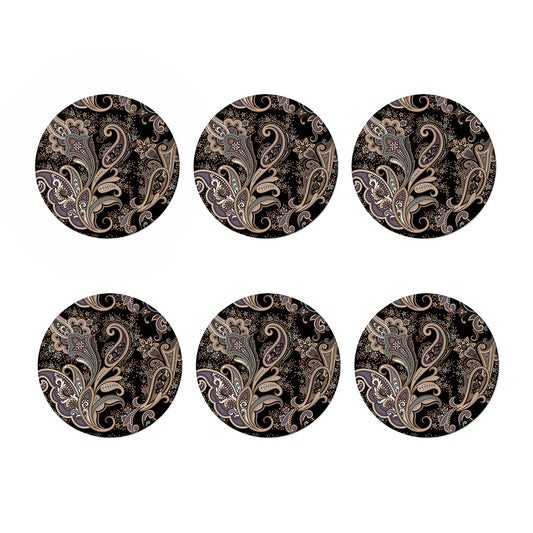 Dark Brown Paisley Pattern Print Coaster Set