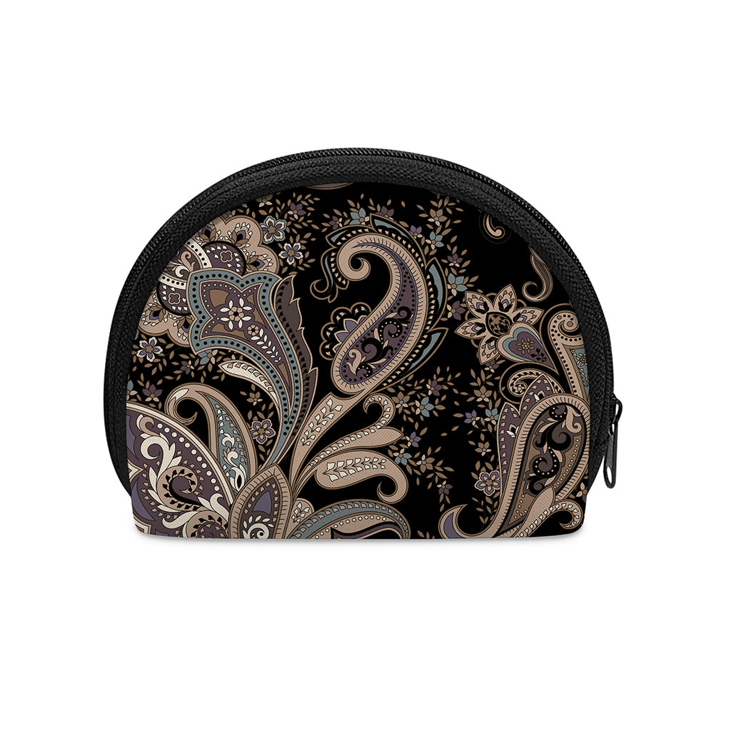 Dark Brown Paisley Pattern Print Coin Purse
