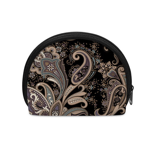 Dark Brown Paisley Pattern Print Coin Purse
