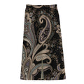 Dark Brown Paisley Pattern Print Cotton Front Slit Maxi Skirt