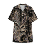 Dark Brown Paisley Pattern Print Cotton Hawaiian Shirt